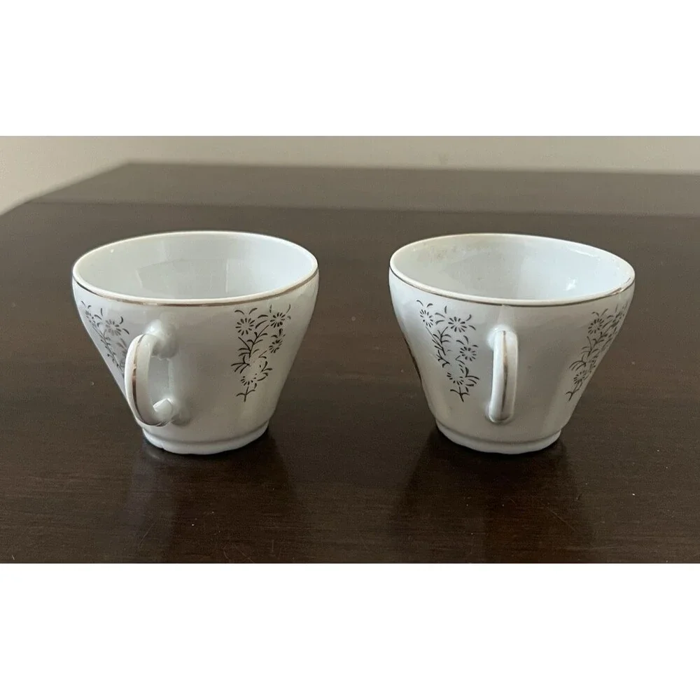 Vintage Courting Couple Demitasse 2 Cups 1 Saucer Set Japan Gold Accent